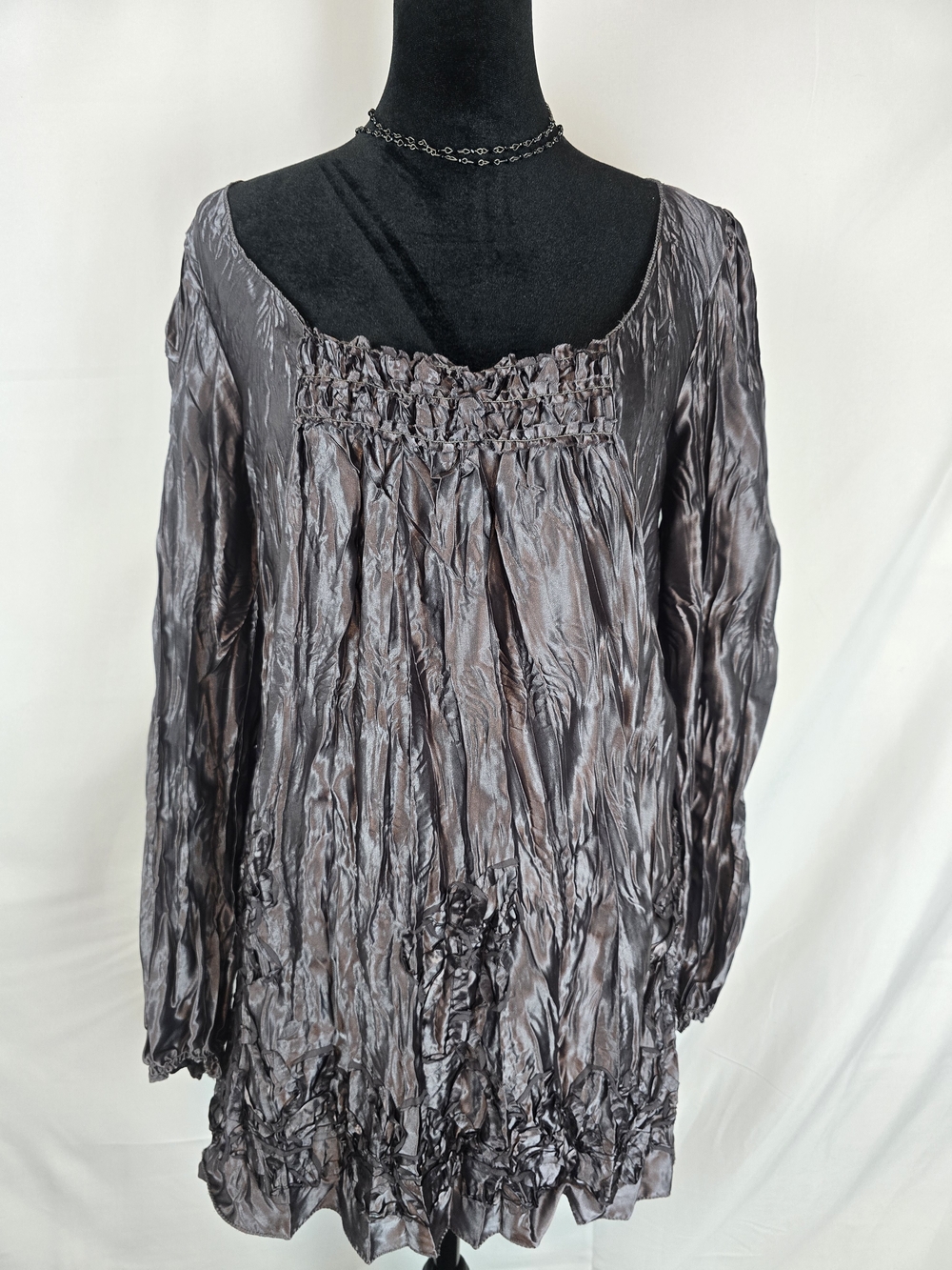 Sophie Max Metallic Crinkle Long Sleeve Tunic - Gray
